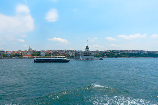 Istanbul, Turkey - May 18, 2022: Maiden's Tower restoration, Istanbul