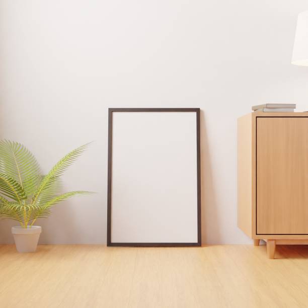 istock Vertical frame mockup in living room interior. 3d rendering, 3d illustration 1404367605