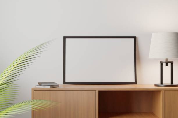 istock Frame mockup in living room interior. 3d rendering, 3d illustration 1404367752