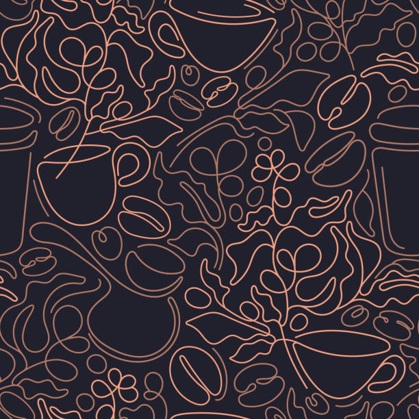 stockillustraties, clipart, cartoons en iconen met coffee cup, beans. vector abstract line background - coffee