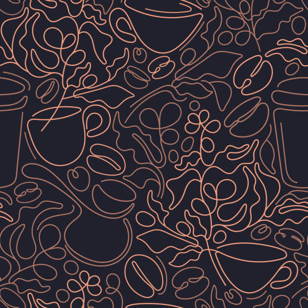 ilustrações de stock, clip art, desenhos animados e ícones de coffee cup, beans. vector abstract line background - coffee