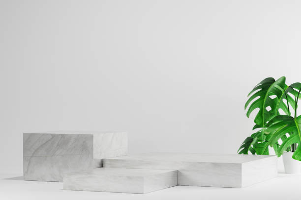 istock 3d background products Show pedestal scenes with geometric platforms white background. with podium. Stand to display cosmetic products on stage. 3d render, 3d illustration 1404369625