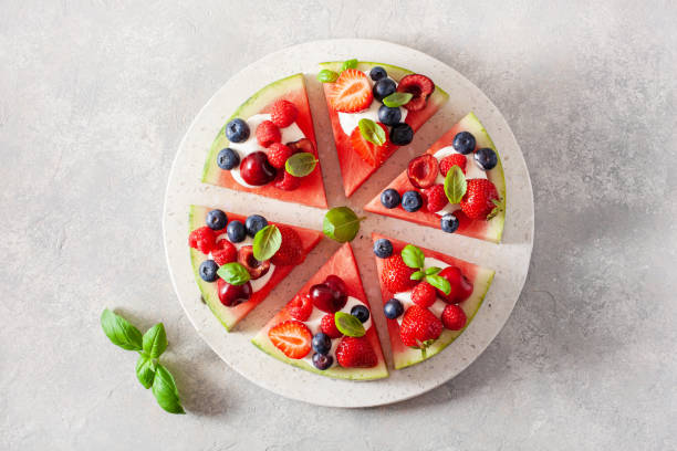 istock watermelon pizza slices with yogurt and berries, summer dessert 1404372461
