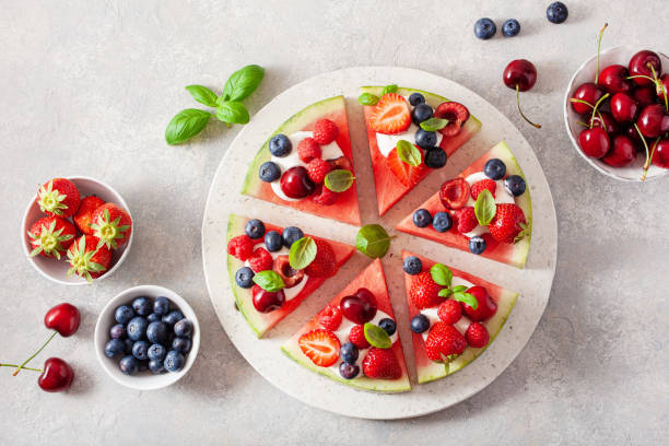 istock watermelon pizza slices with yogurt and berries, summer dessert 1404372616