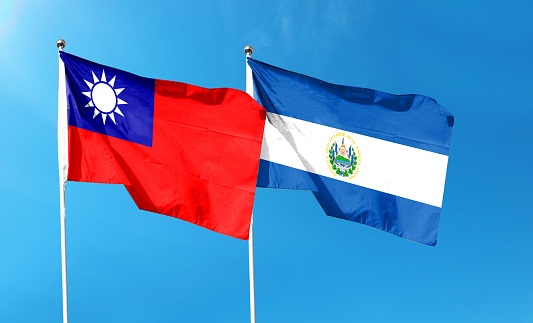 Twin Flags Taiwan and El Salvador Waving Flags with Textured Background
