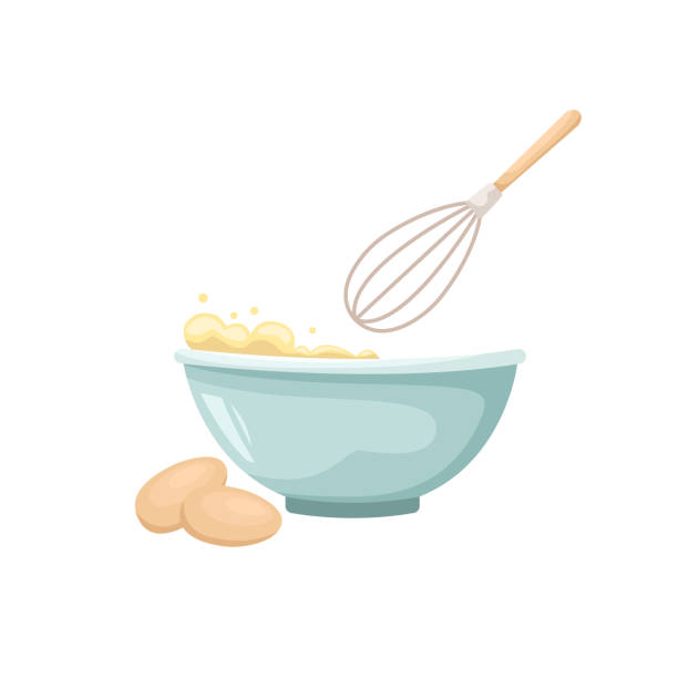 векторная иллюстрация венчика с глубокой чашей, в которую взбивают яйца. - mixing bowl stock illustrations