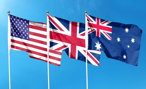 istock USA and UK vs Australia Waving Flags with Textured Background 1404378622