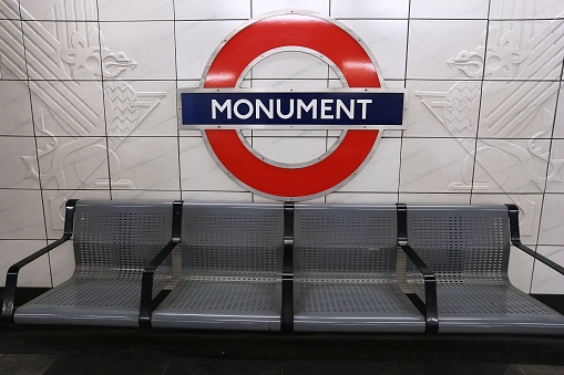 London Underground station Monument. London Underground is the 11th busiest metro system worldwide with 1.1 billion annual rides.