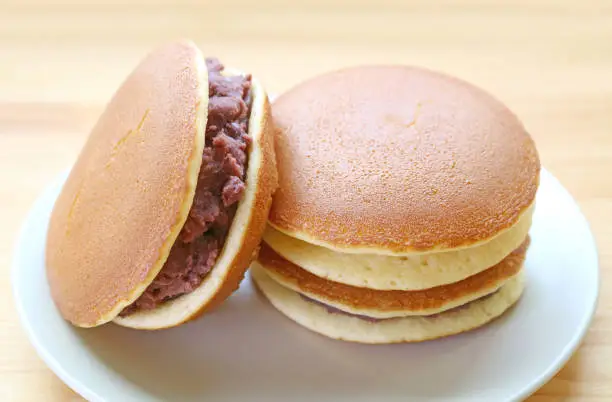 Photo of Closeup of Mouthwatering Dorayaki, Japanese Azuki Bean Paste (Anko) Filled Confections