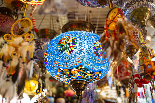 Mosaic Turkish lanterns in a souvenirs shop