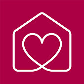 istock House with heart line icon. Red background. Love home concept. 1404385420