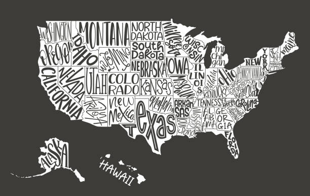 illustrazioni stock, clip art, cartoni animati e icone di tendenza di mappa degli stati uniti. stati uniti d'america con nomi di stati di testo. - personal map