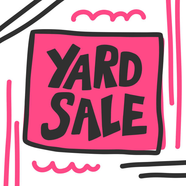 продажа двора. нарисованные от руки надписи - garage sale sale poster sign stock illustrations