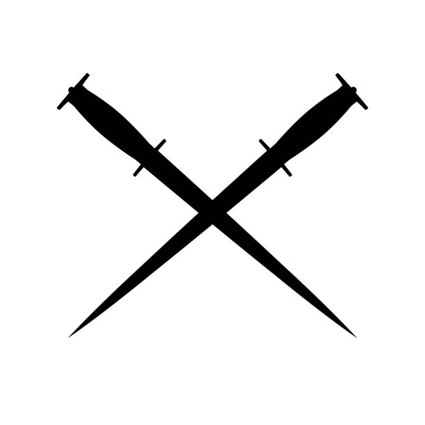 historisch genaue waffen, die in silhouette präsentiert und gekreuzt wurden. - dagger military isolated bayonet stock-grafiken, -clipart, -cartoons und -symbole