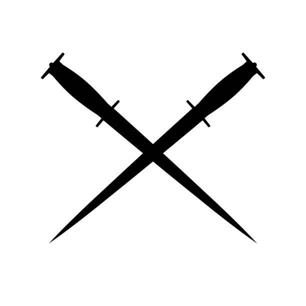 ilustrações de stock, clip art, desenhos animados e ícones de historically accurate weapons, presented in silhouette and crossed. - dagger military isolated bayonet