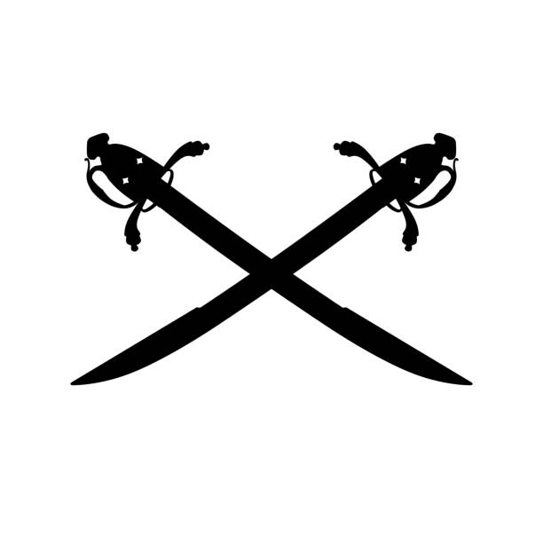 ilustrações de stock, clip art, desenhos animados e ícones de historically accurate weapons, presented in silhouette and crossed. - dagger military isolated bayonet