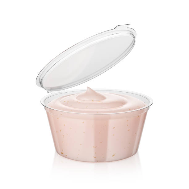 istock Open pink sauce in dip container isolated on white. 3D rendering, 1404392517