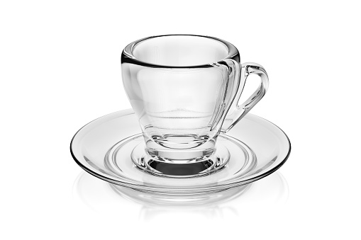 Transparent espresso coffee cup isolated on white background. 3D rendering illustration.