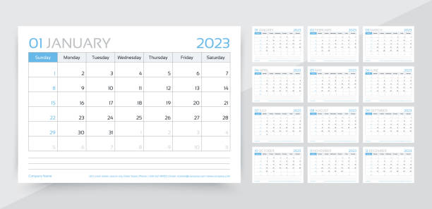 kalender 2023 jahr. planer-vorlage. vektorillustration. monatliches tagebuch-layout. - calendar february desk computer stock-grafiken, -clipart, -cartoons und -symbole