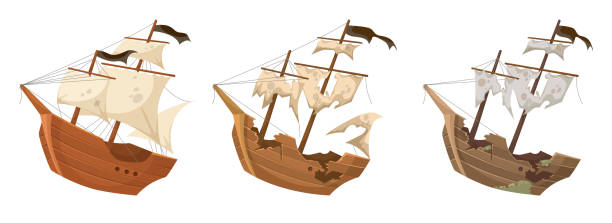 新旧木製海賊船ベクターイラストセット - shipwreck点のイラスト素材／クリップアート素材／マンガ素材／アイコン素材