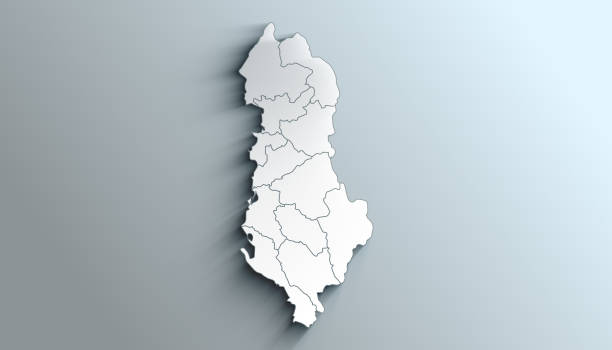 Geographical Map of Albania with Counties with Regions with Shadows