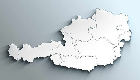 Geographical Map of Austria with States with Regions with Shadows