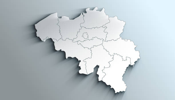 Modern White Map of Belgium with Provinces With Shadow
