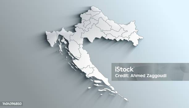 Modern White Map Of Croatia With Counties With Shadow Stock Photo - Download Image Now