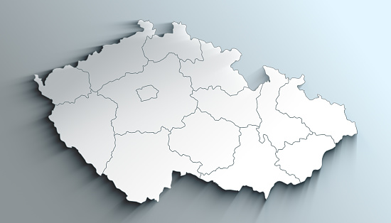 Geographical Map of Czech Republic with Regions with Regions with Shadows