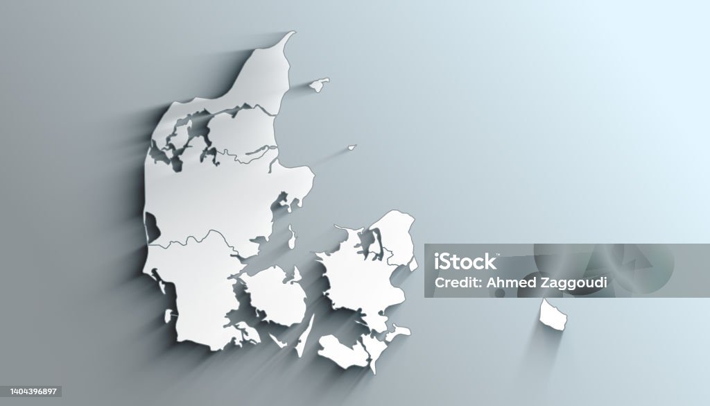 Modern White Map of Denmark with Regions With Shadow Geographical Map of Denmark with Regions with Regions with Shadows Map Stock Photo