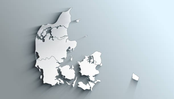 Modern White Map of Denmark with Regions With Shadow stock photo