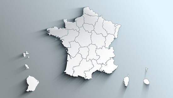 Geographical Map of France with Regions with Regions with Shadows