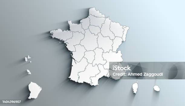 Modern White Map Of France With Regions With Shadow Stock Photo - Download Image Now
