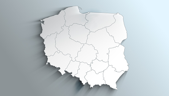 Geographical Map of Poland with Provinces with Regions with Shadows
