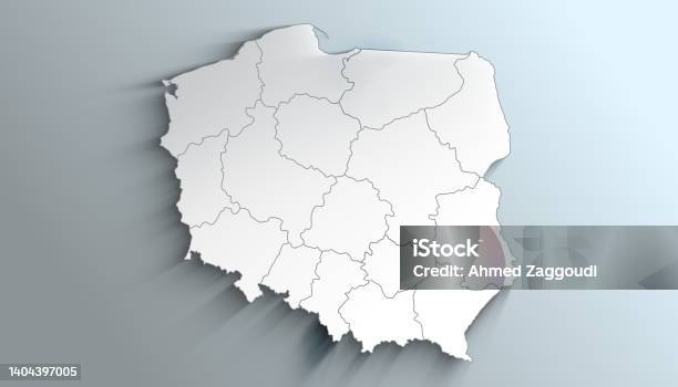 Modern White Map Of Poland With Provinces With Shadow Stock Photo - Download Image Now