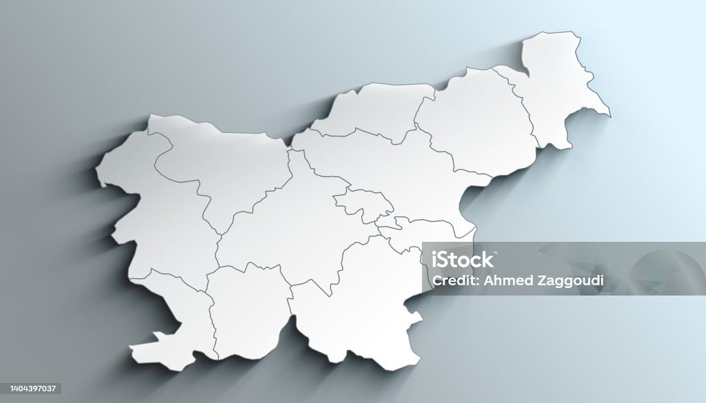 Modern White Map of Slovenia with Statistical regions With Shadow Geographical Map of Slovenia with Statistical regions with Regions with Shadows Styria Stock Photo