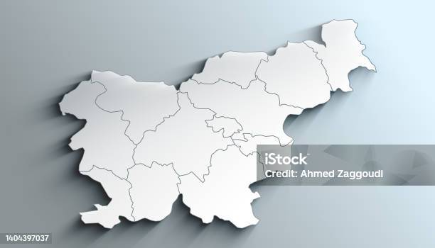 Modern White Map Of Slovenia With Statistical Regions With Shadow Stock Photo - Download Image Now