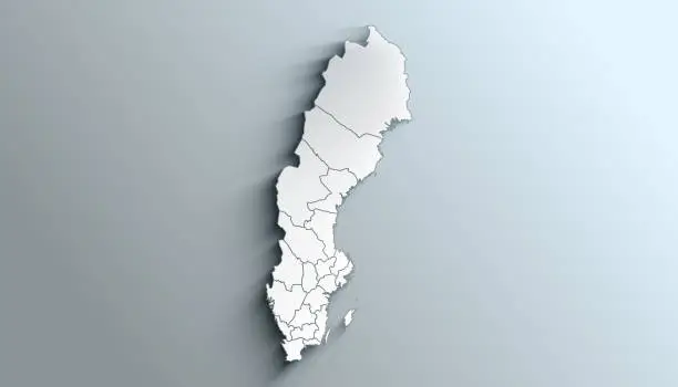 Geographical Map of Sweden with Counties with Regions with Shadows
