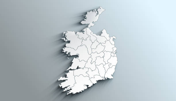 3D Render of a Map of Ireland with Straight Pins at the Position of important Cities. Vintage Color Style. Very high resolution available!