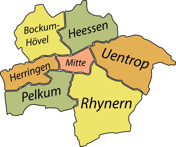 Vector illustration of Pastel tagged districts map of HAMM, GERMANY