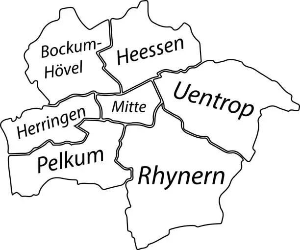Vector illustration of White tagged districts map of HAMM, GERMANY