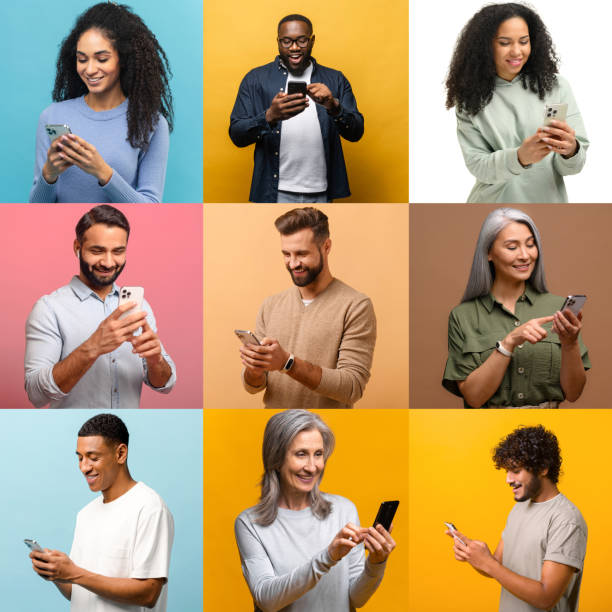 istock Crowded screen with diverse people using smartphone, enjoying new mobile app 1404401148