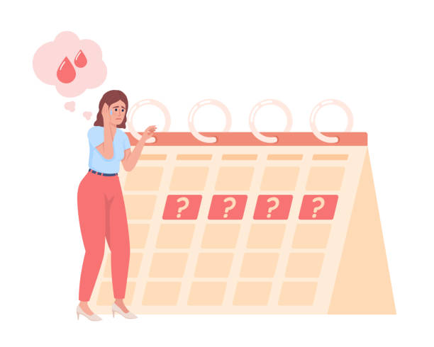 zmartwiona kobieta z zaburzeniami miesiączkowania półpłaski kolor wektorowy - menstruation stock illustrations