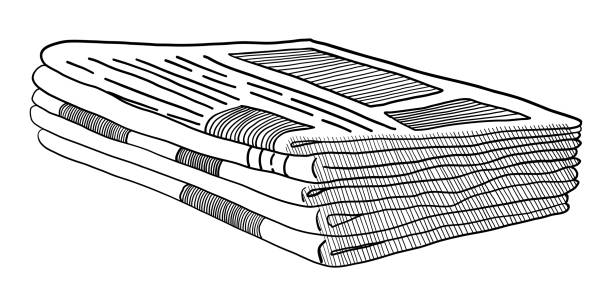 VECTOR STACK OF NEWSPAPERS ISOLATED ON A WHITE BACKGROUND. DOODLE DRAWING BY HAND BLACK OUTLINE DRAWING OF A STACK OF NEWSPAPERS ON A WHITE BACKGROUND IN VECTOR newspaper pile stock illustrations