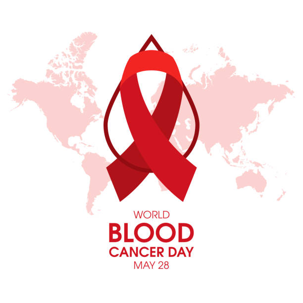 illustrazioni stock, clip art, cartoni animati e icone di tendenza di poster della giornata mondiale del cancro del sangue con vettore del nastro rosso di sensibilizzazione sul cancro - blood filter