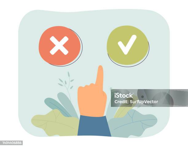 Finger Point Check Finger Pointing At Check Mark Or Cross Flat Vector Illustration Stock ...