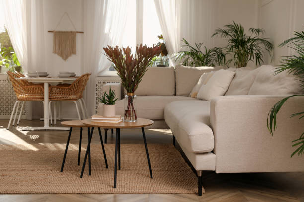 istock Stylish room interior with comfortable sofa and beautiful houseplants 1404406978