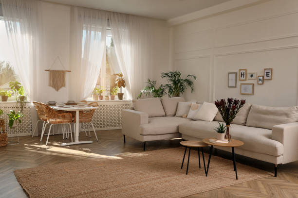 istock Stylish room interior with comfortable sofa and beautiful houseplants 1404407025