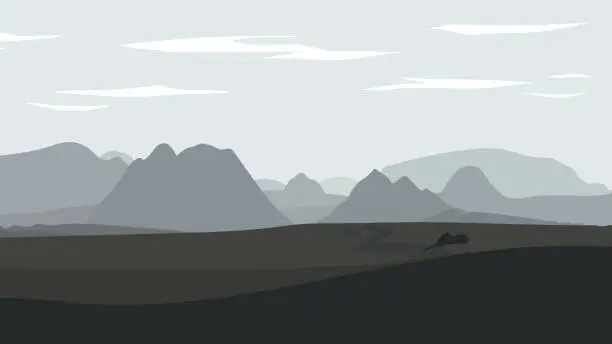 Vector illustration of Landscape with desert with rocks and mountains.