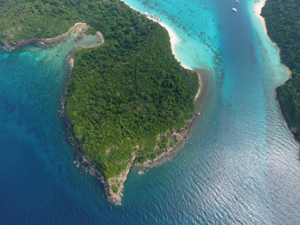 istock Top aerial view on tropical island 1404414134